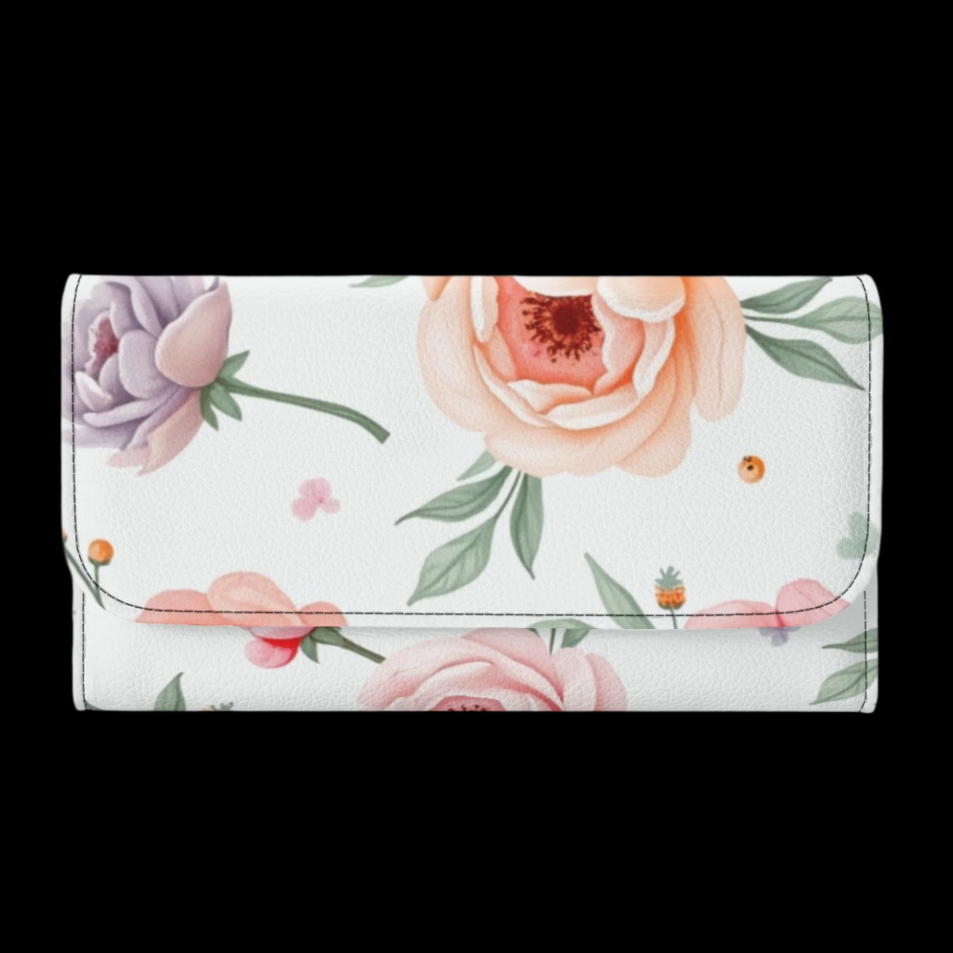 Floral Durable Trifold Leather Clutch Wallet Default Title