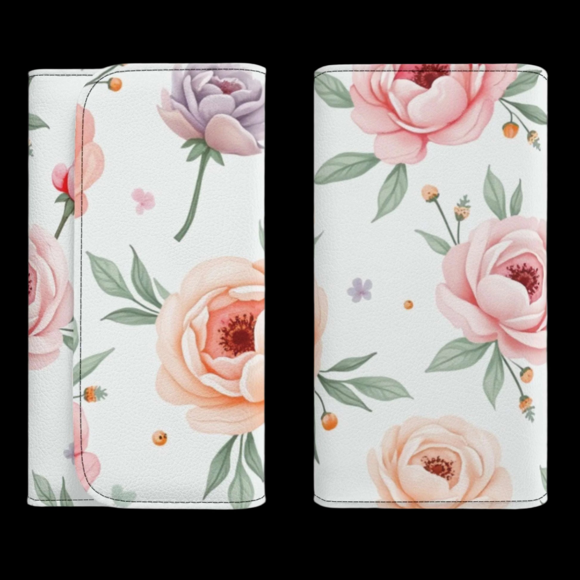 Floral Durable Trifold Leather Clutch Wallet