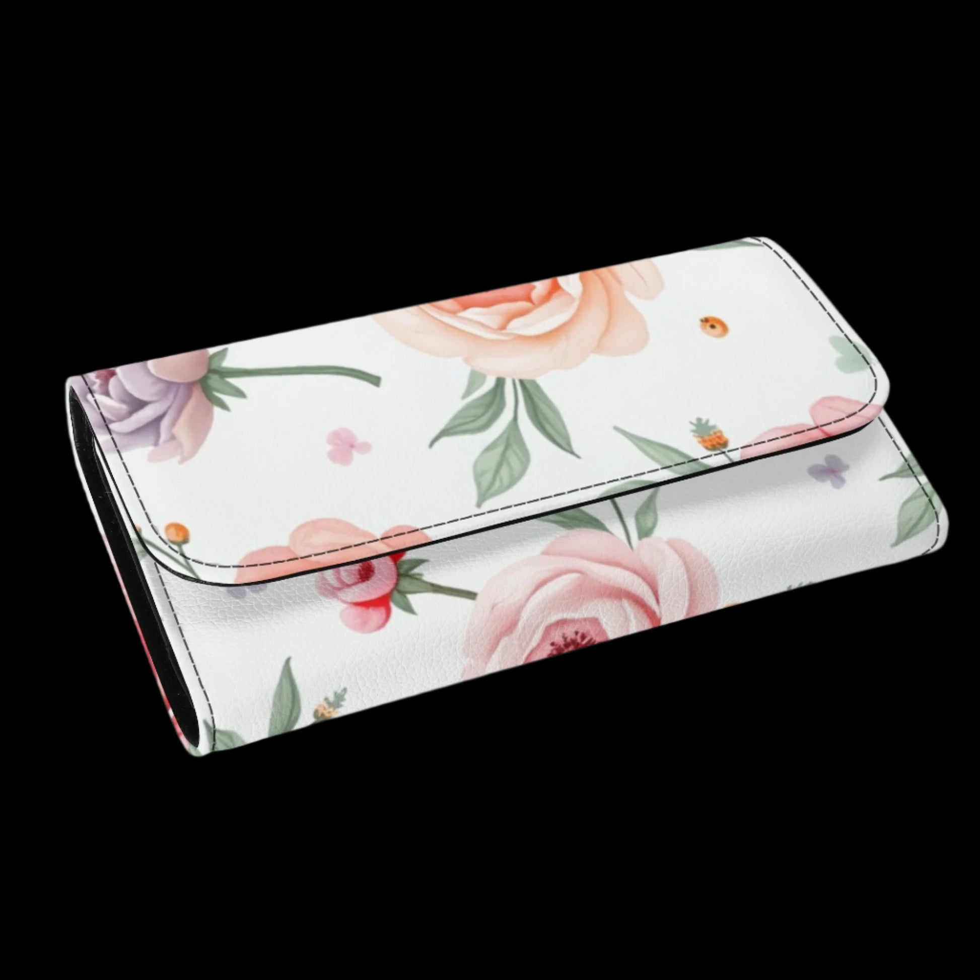 Floral Durable Trifold Leather Clutch Wallet