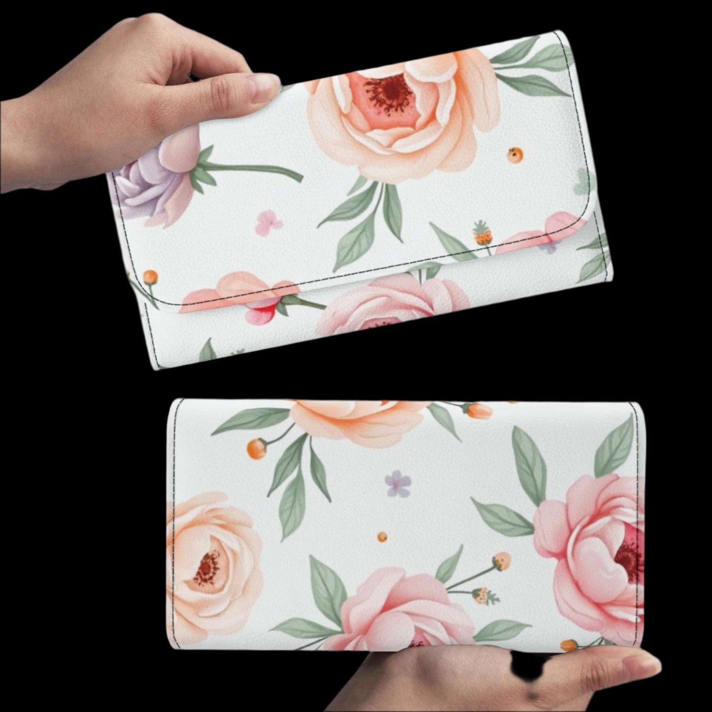 Floral Durable Trifold Leather Clutch Wallet