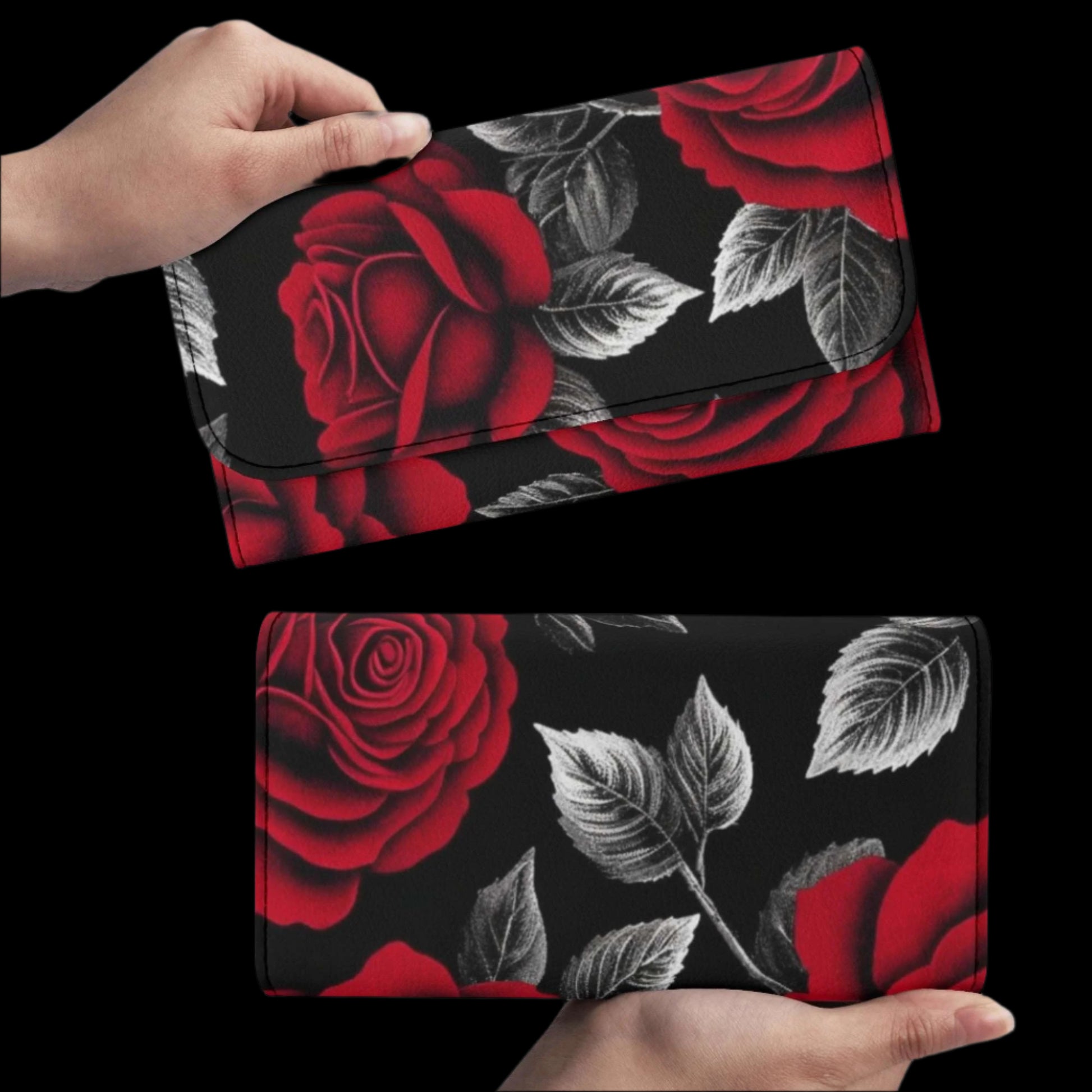 Roses Durable Trifold Leather Clutch Wallet