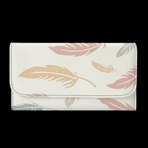 Opulent Feather Leather Clutch Wallet | Premium Trifold Design with Elegant Feathers