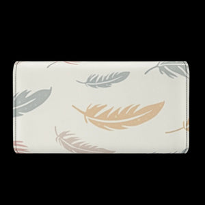 Opulent Feather Leather Clutch Wallet | Premium Trifold Design with Elegant Feathers - Hover