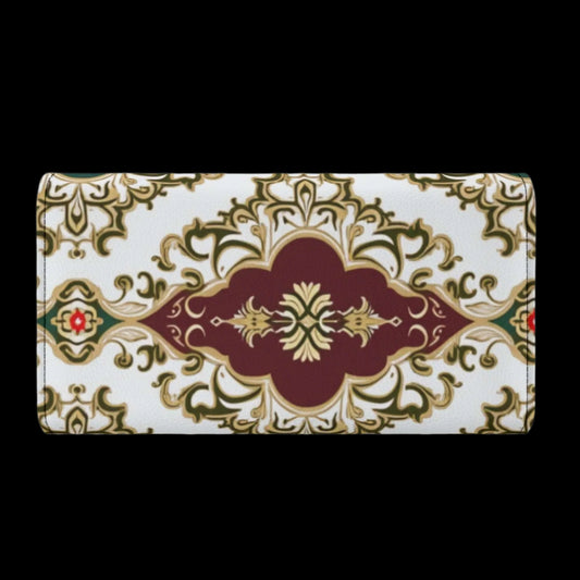 Damask Durable Trifold Leather Clutch Wallet