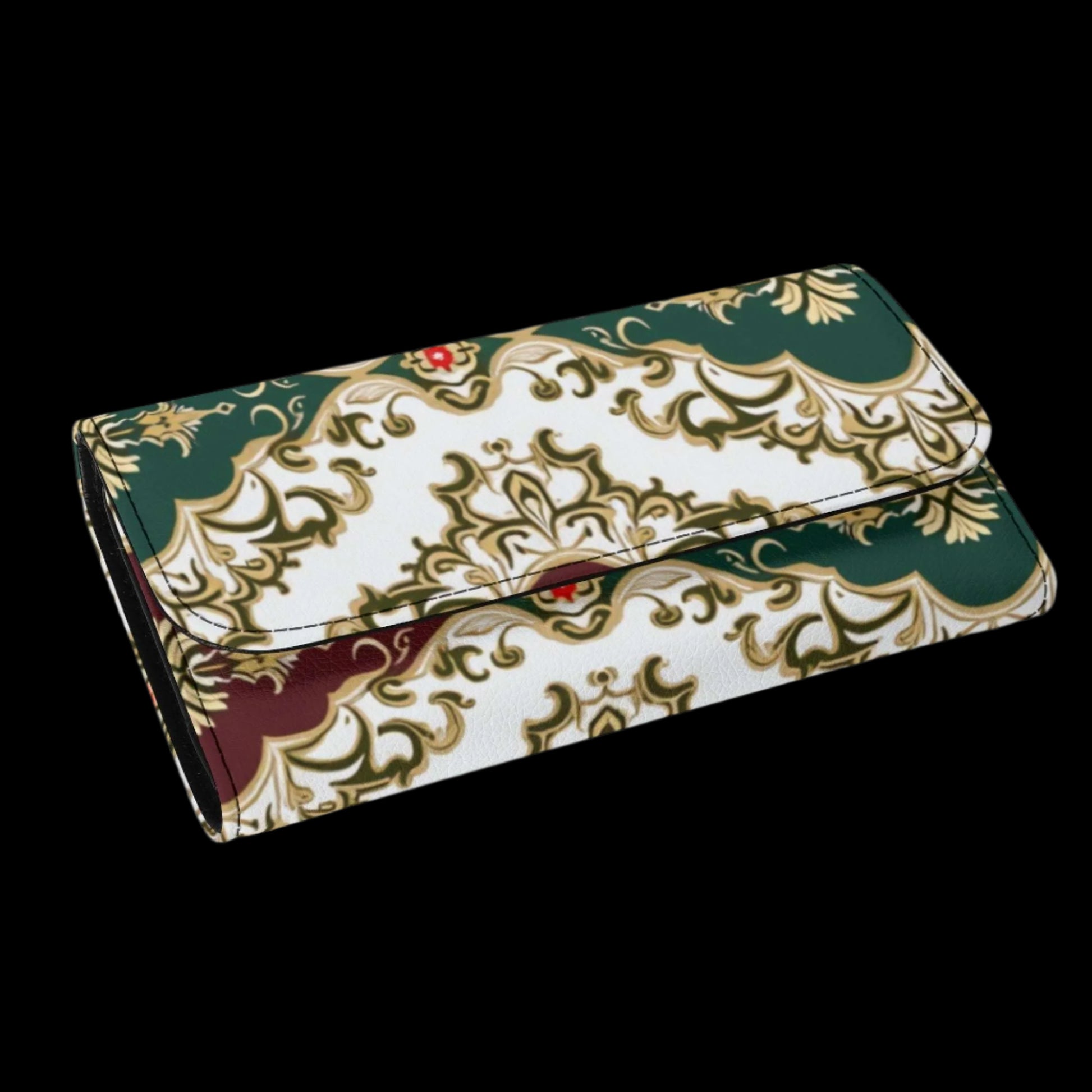 Damask Durable Trifold Leather Clutch Wallet