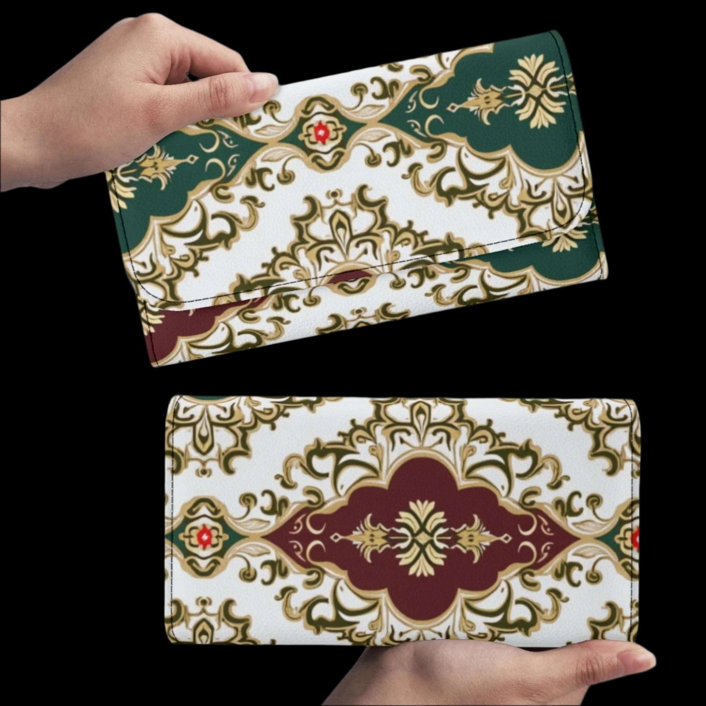 Damask Durable Trifold Leather Clutch Wallet